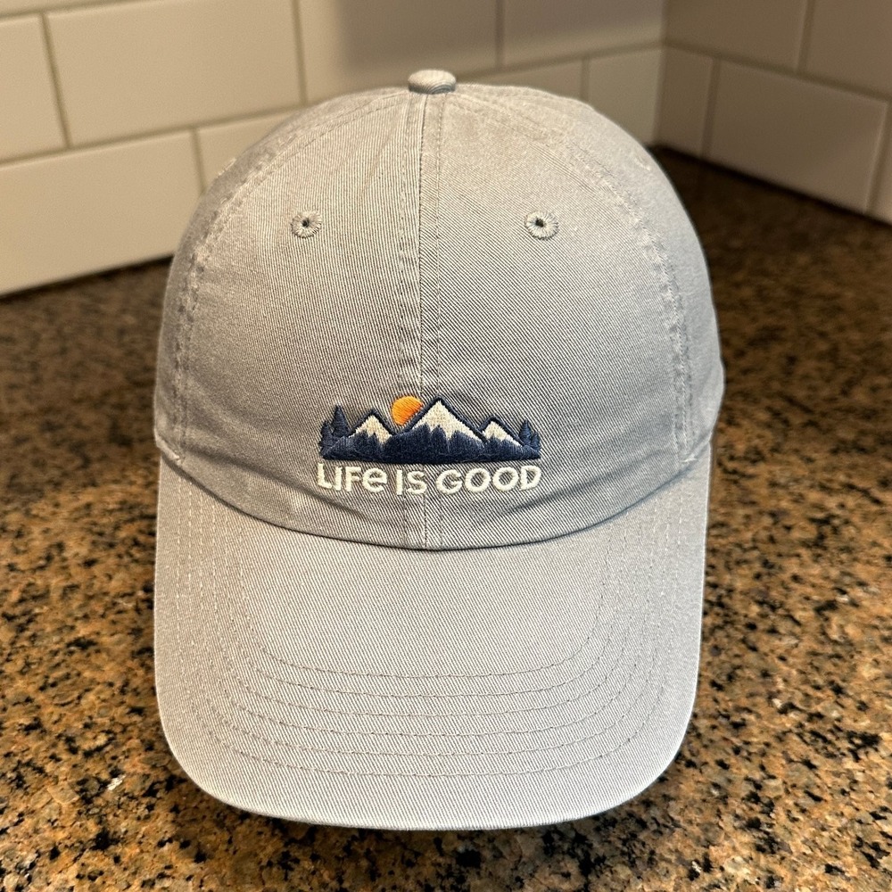 Life is Good Baseball Cap Hat‎ Strap Back Adjustable Grey Mountain Sun